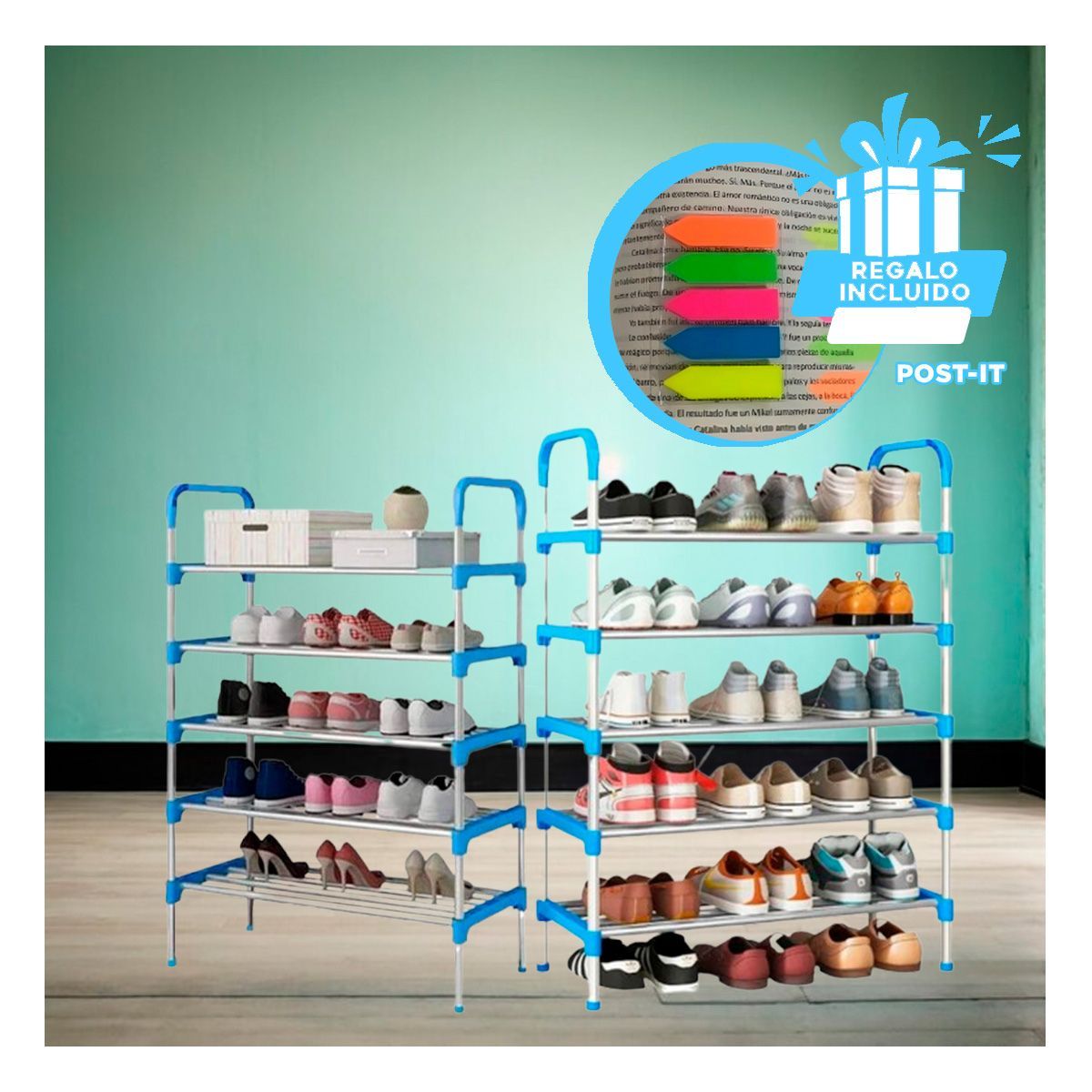 GENERICO - Estanteria Vertical de 5 Niveles Celeste Y+Regalo Stickers