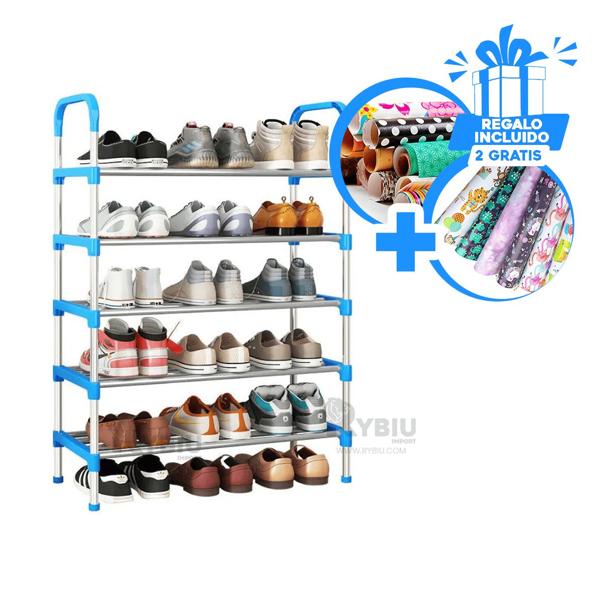 GENERICO - Estanteria de Calzado 5 Espacios Celeste Y+Papel de Regalo