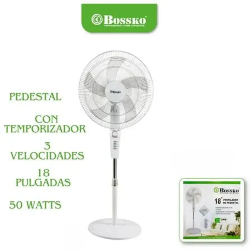 BOSSKO - Ventilador de pedestal 18 BOSSKO BK 8457VB 50 watts con Temporizador blanco - BK-8457VB