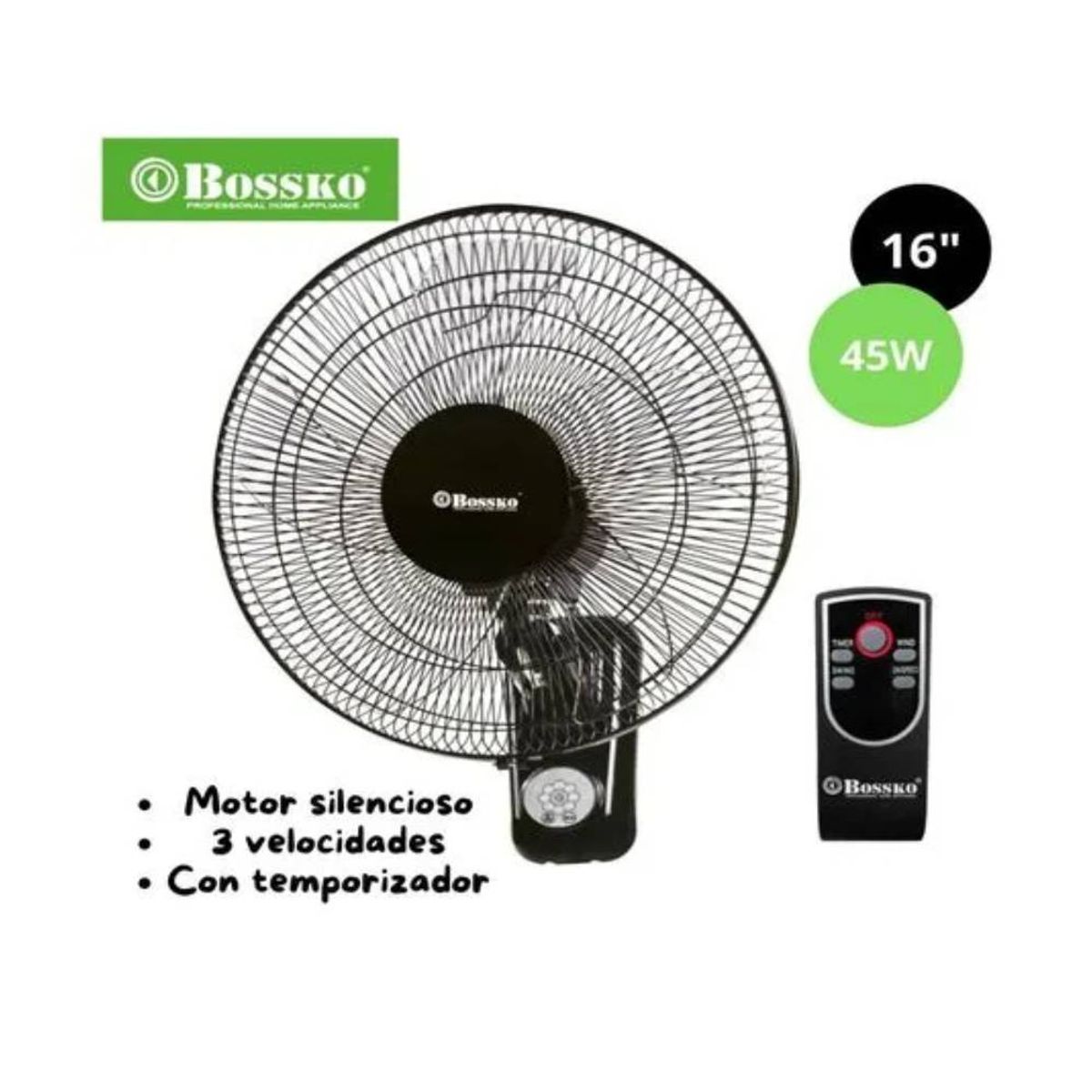 BOSSKO - Ventilador de Pared Bossko 16 Pulgadas BK-8452PD