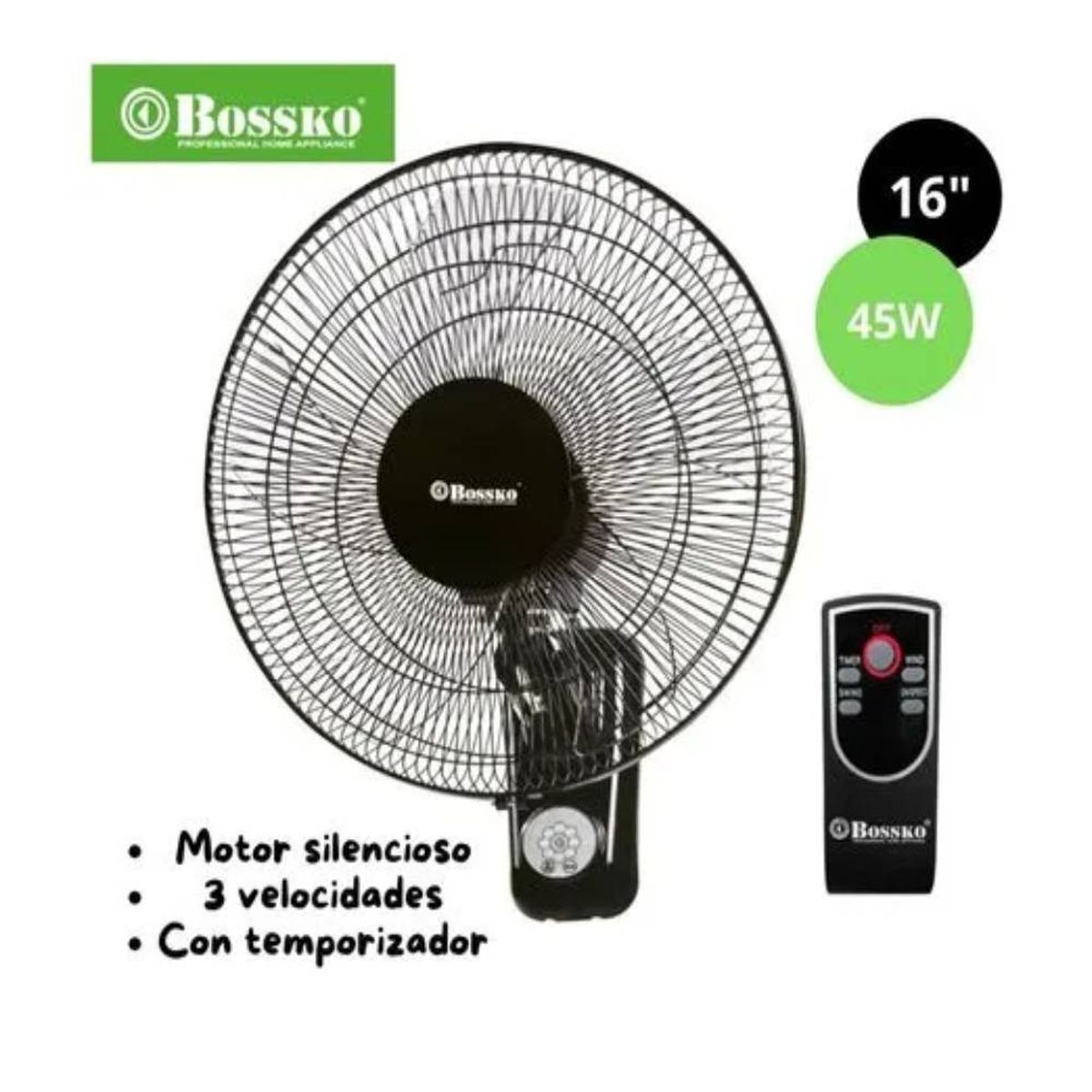 BOSSKO - Ventilador de Pared Bossko 16 Pulgadas BK-8452PD