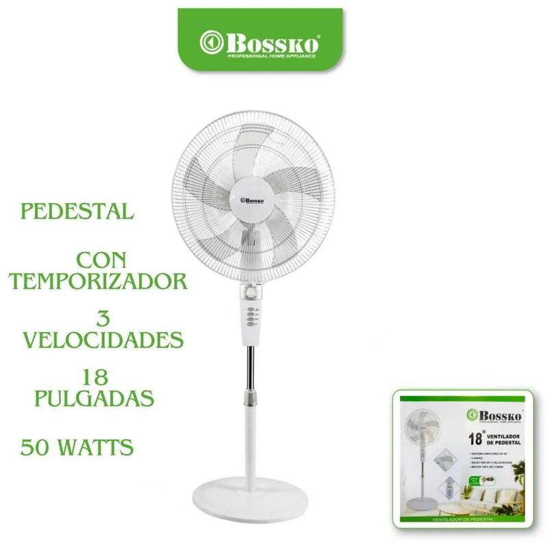 BOSSKO - Ventilador de pedestal 18 watts con Temporizador blanco - BK-8457VB