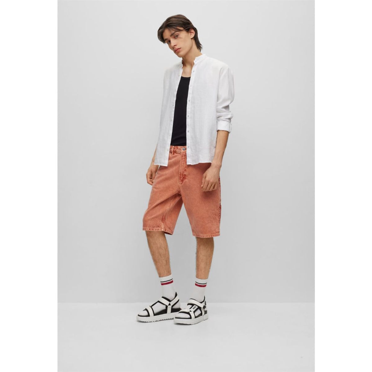 HUGO BOSS - Hugo - Camisa slim fit de lino puro con cuello Mao