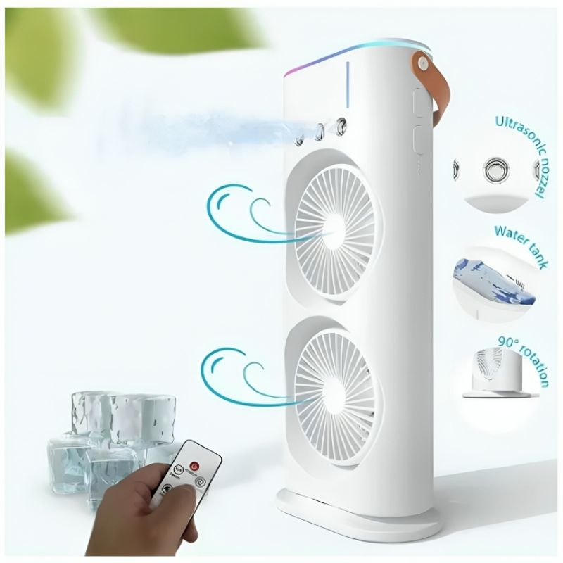 GENERICO - Ventilador Humidificador de Doble Cabezal Recargable a Control Remoto