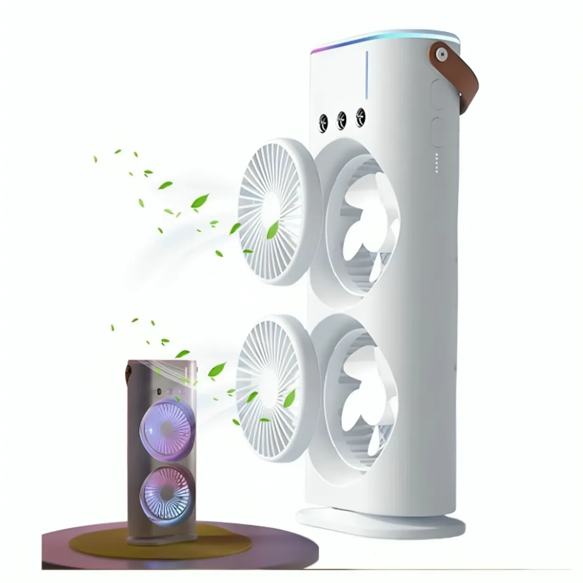 GENERICO - Ventilador Humidificador de Doble Cabezal Recargable a Control Remoto