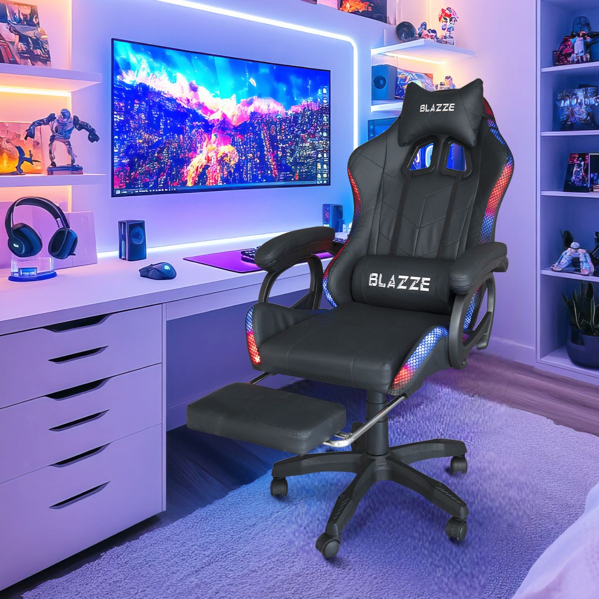 BLAZZE - Silla Gamer Ergonómica Buff RGB Negro
