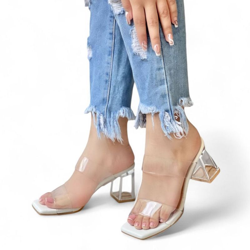 GENERICO - Sandalia mujer tacon traslucido 1177 5C-65 ACRILICOS color blanco