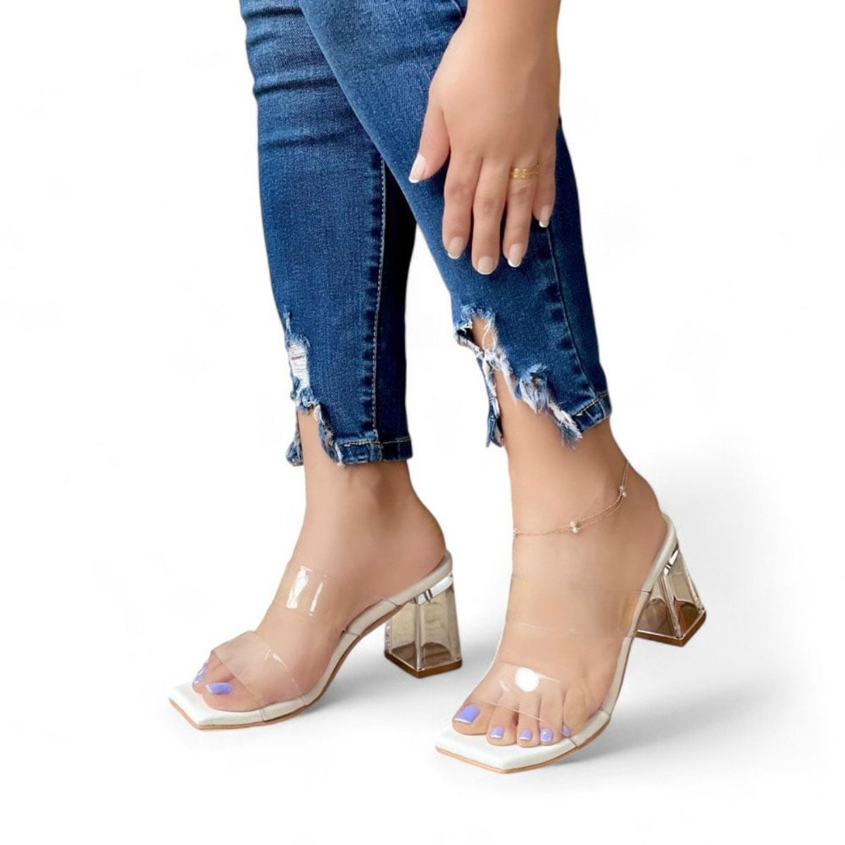 GENERICO - Sandalia mujer tacon traslucido 1177 5C-65 ACRILICOS color blanco
