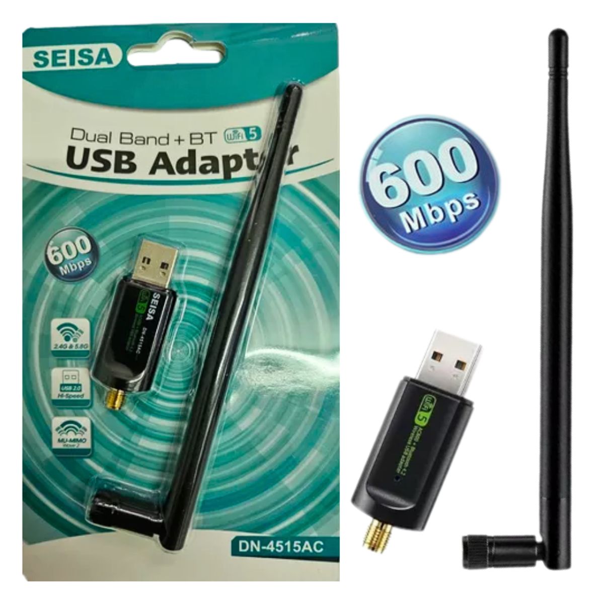 SEISA - Adaptador Usb Wifi Dual Band 24ghz 58ghz Wifi5 + Bluetooth