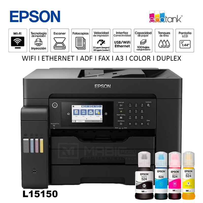 EPSON - Impresora Multifuncional Epson L15150 A3 Duplex WIFI Red ADF FAX