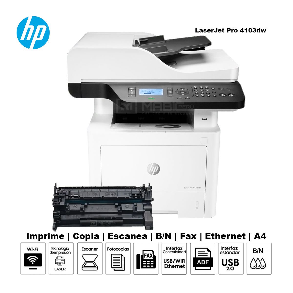 HP - Impresora Multifuncional Hp Laser 432fdn Duplex WIFI Red ADF FAX