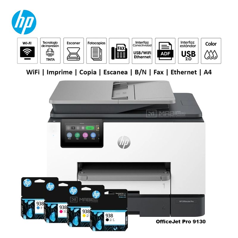 HP - Impresora Multifuncional Hp OfficeJet Pro 9130 Duplex Wifi Red ADF FAX