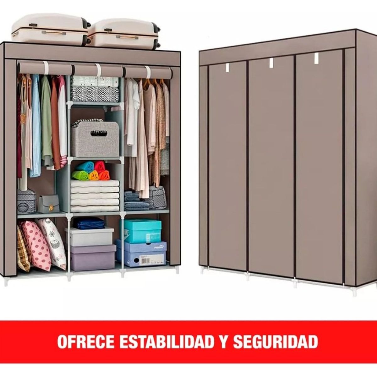 GENERICO - ROPERO ARMABLE 3 CUERPOS ARMADO FACIL Y PORTATIL