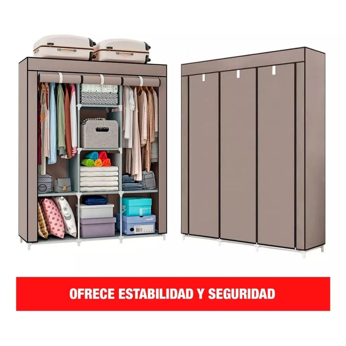 GENERICO - ROPERO ARMABLE 3 CUERPOS ARMADO FACIL Y PORTATIL