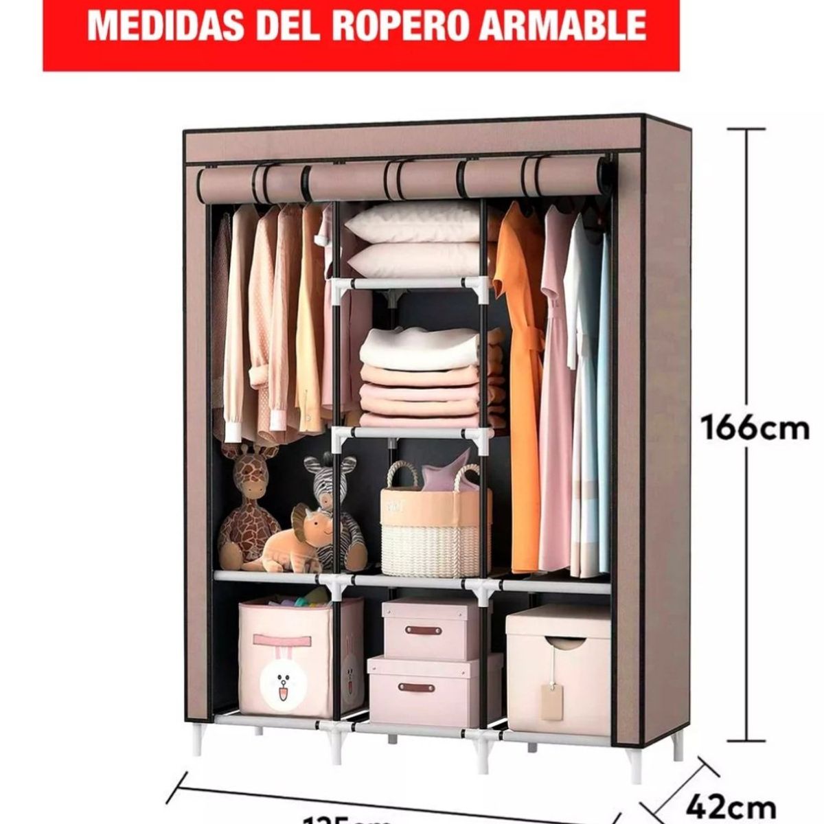 GENERICO - ROPERO ARMABLE 3 CUERPOS ARMADO FACIL Y PORTATIL