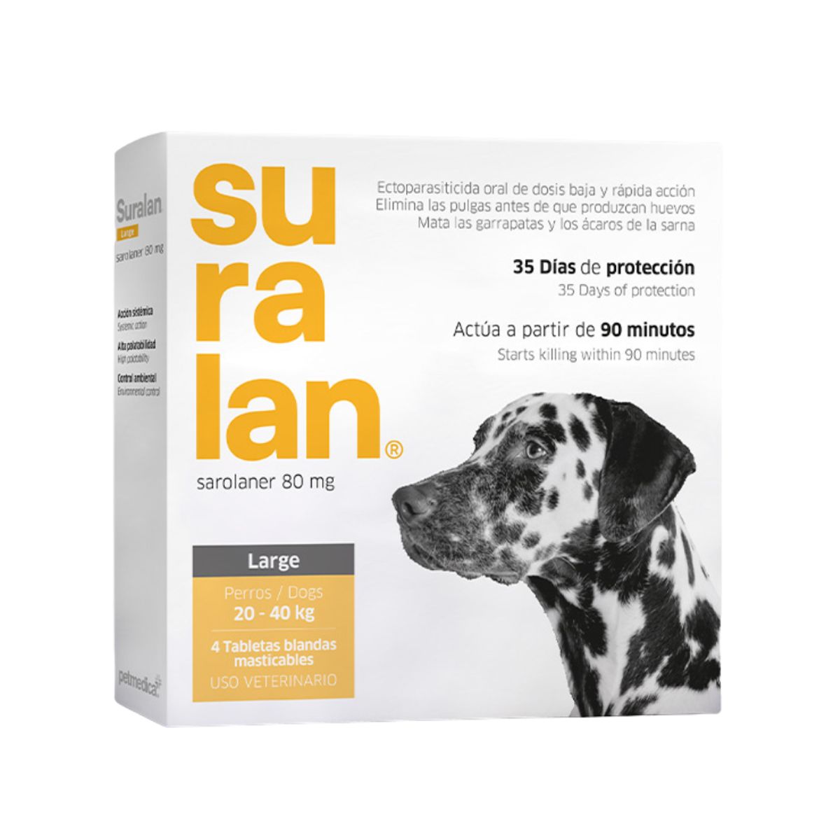 GENERICO - ANTIPULGAS PARA PERRO SURALAN LARGE 20 - 40 KG X4 TABLETAS