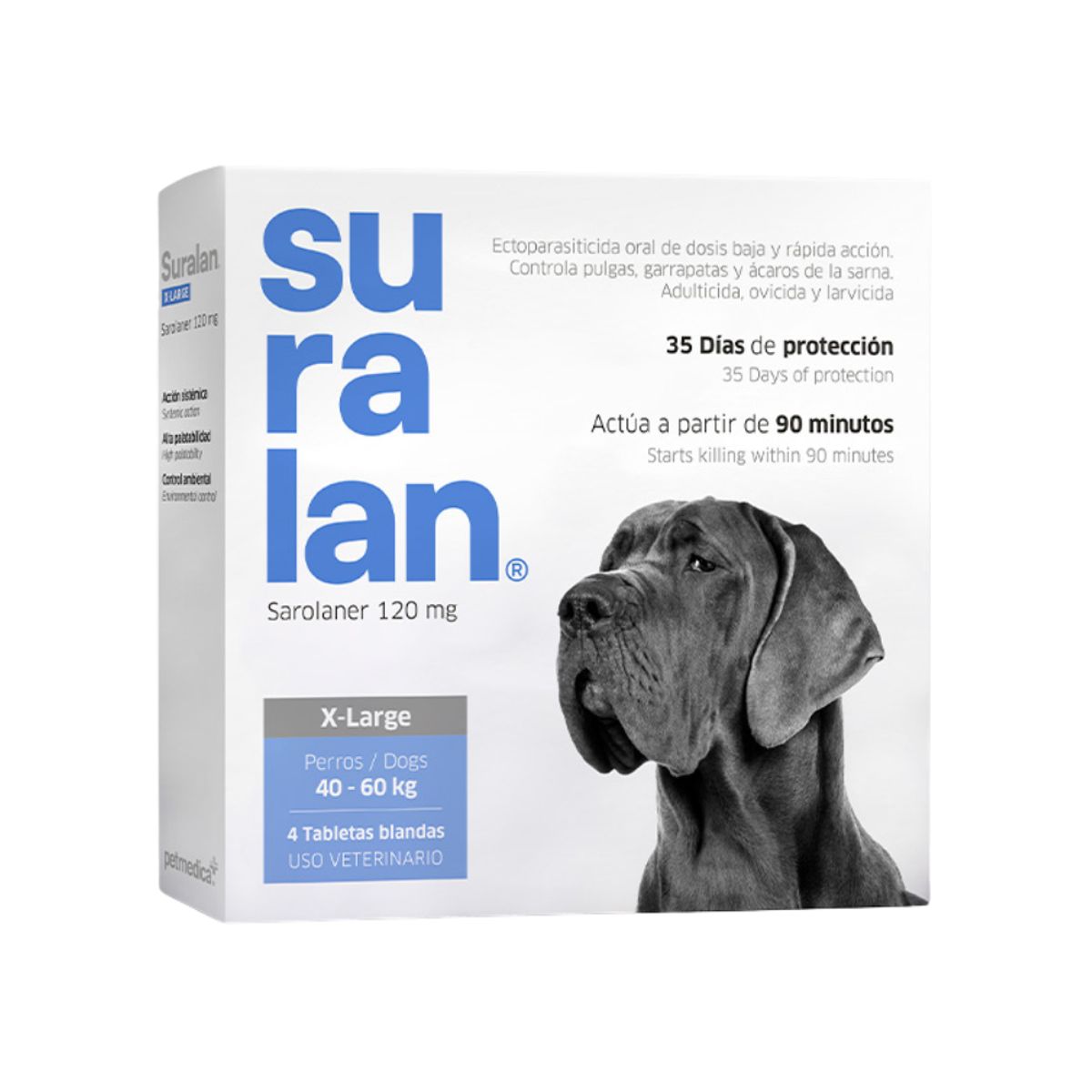 GENERICO - ANTIPULGAS PARA PERRO SURALAN X-LARGE 40 - 60 KG X4 TABLETAS