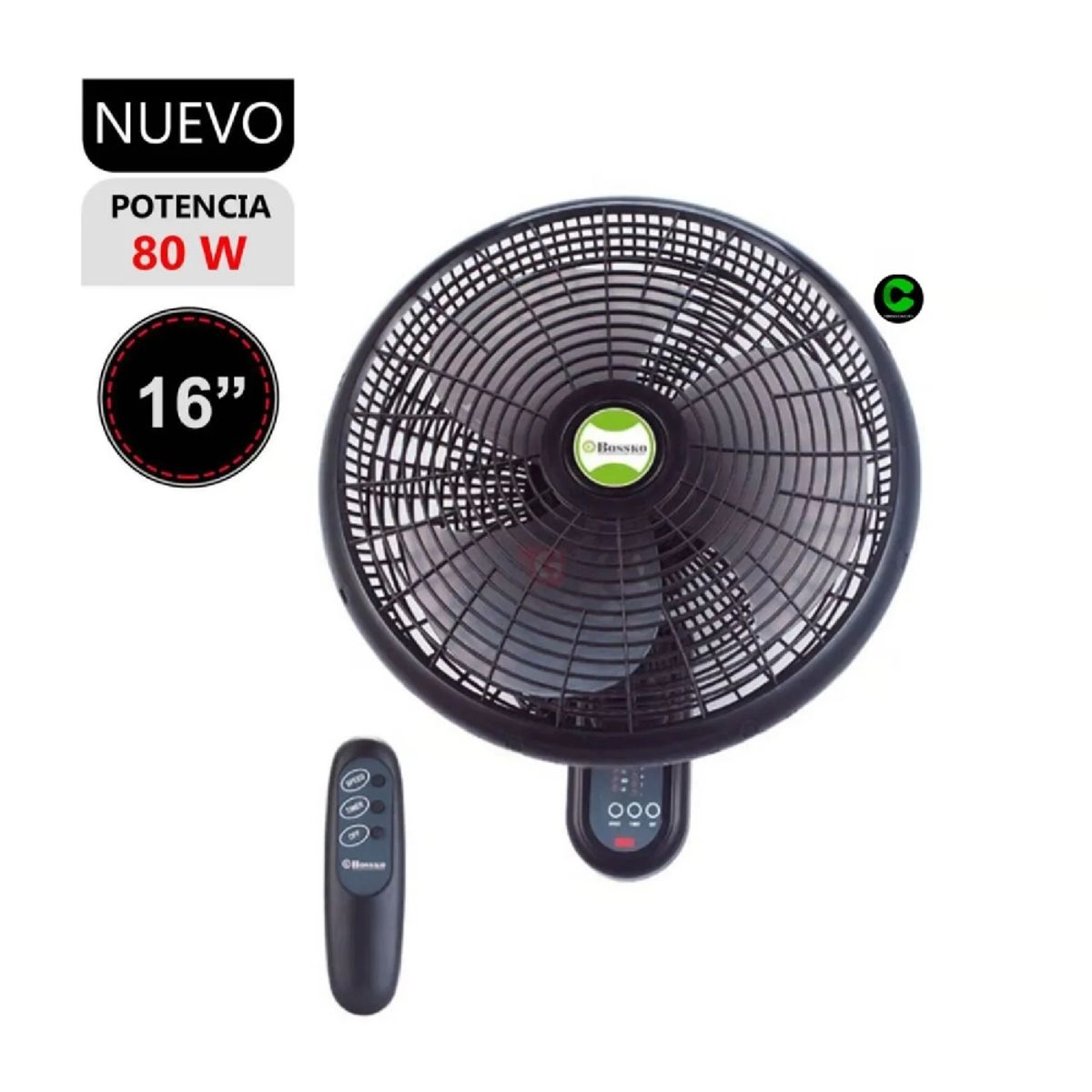 BOSSKO - Ventilador de Pared Bossko BK-8210PD 80 Watts con Control Remoto