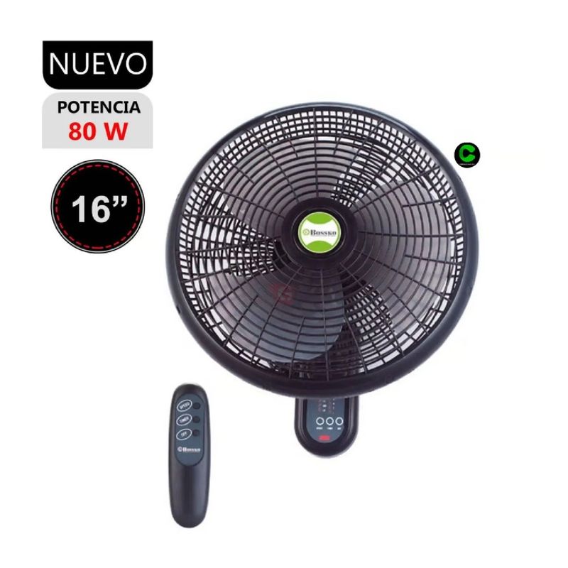 BOSSKO - Ventilador de Pared Bossko BK-8210PD 80 Watts con Control Remoto