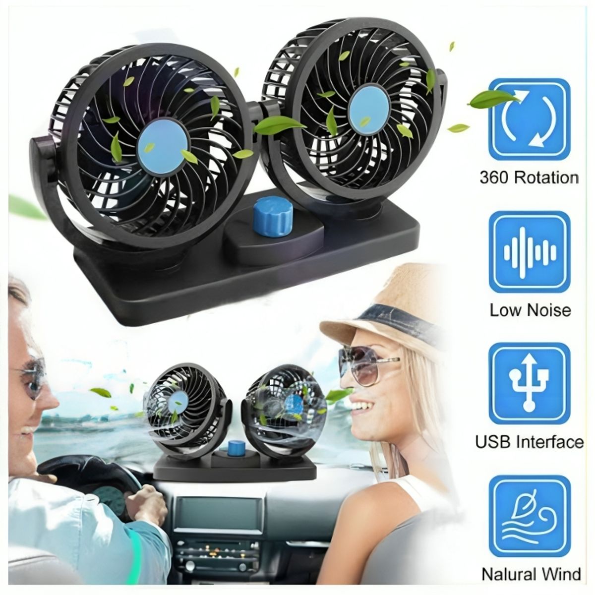 GENERICO - Ventilador 2 en 1 para Auto Automóvil