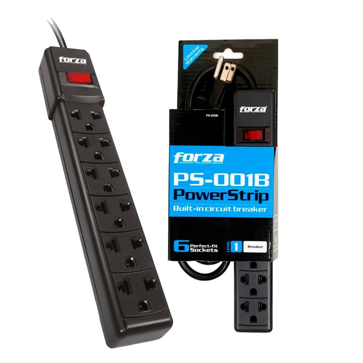 FORZA - Extensión de 6 Salidas FORZA cable 90cm regleta Supresor de Picos 2200W