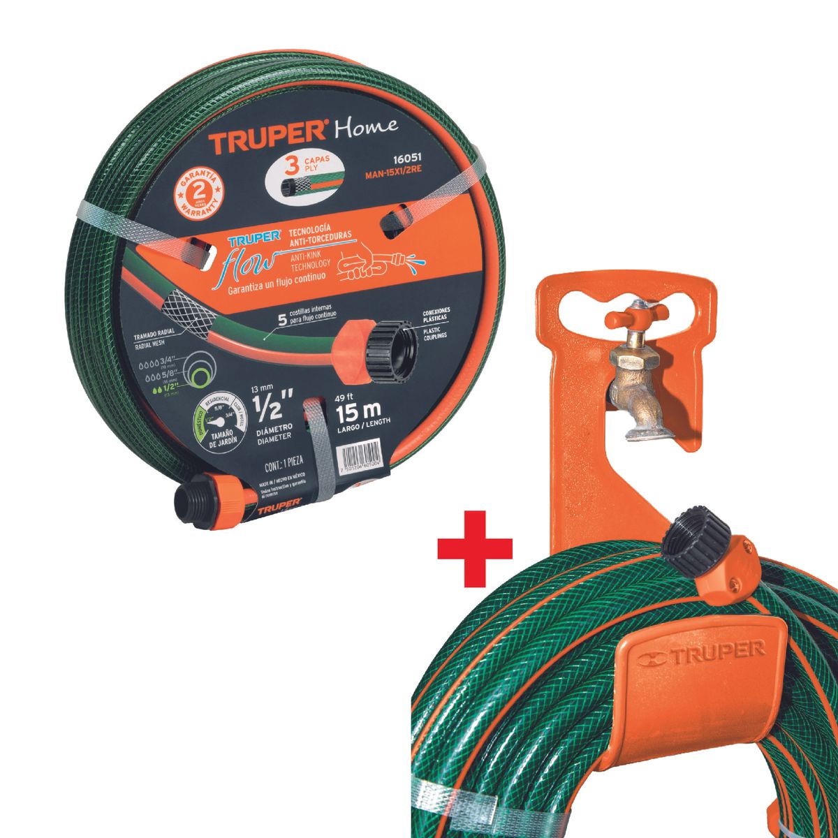 TRUPER - Kit Manguera 1/2" 15 Mts + Gancho ABS