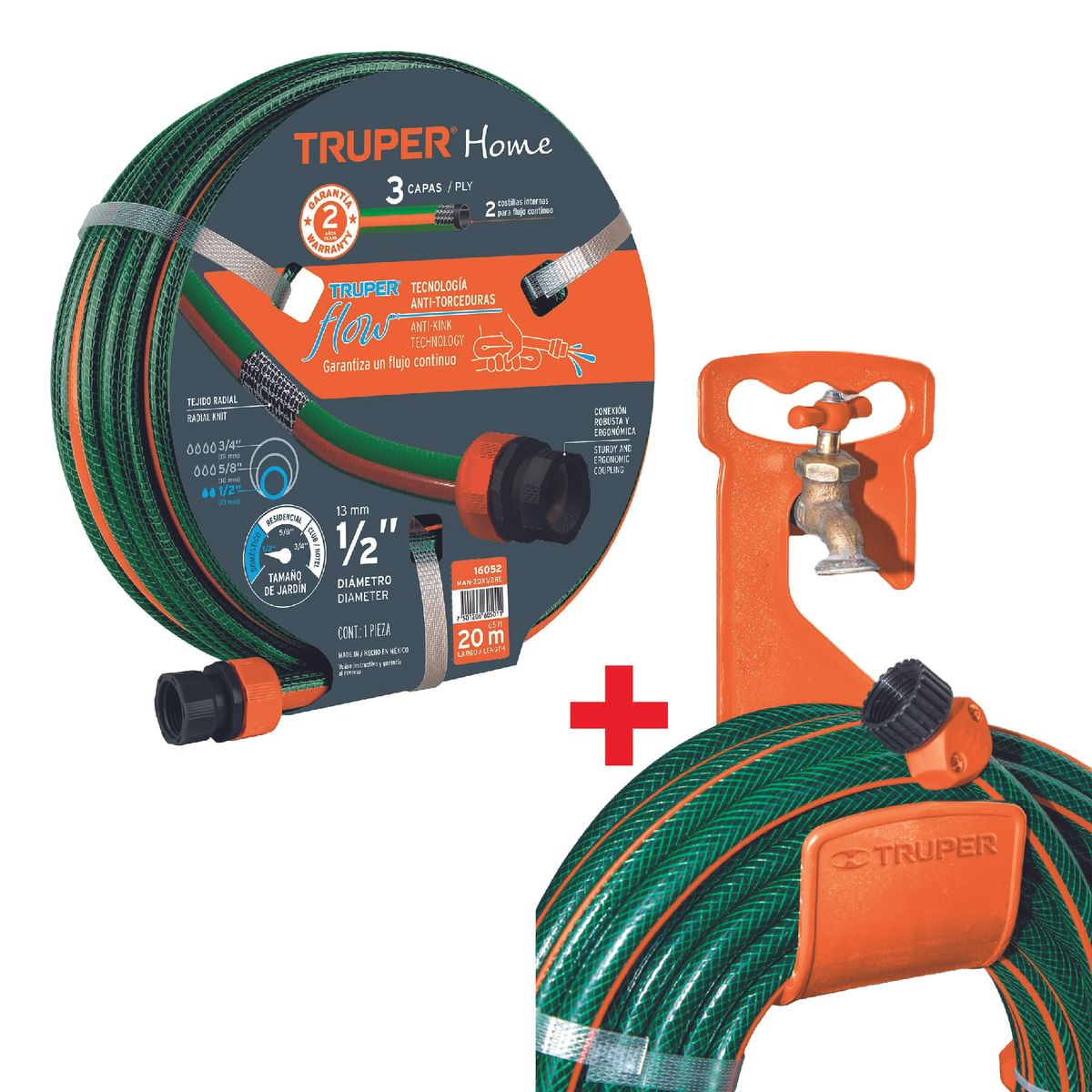 TRUPER - Kit Manguera 1/2" 20 Mts + Gancho ABS