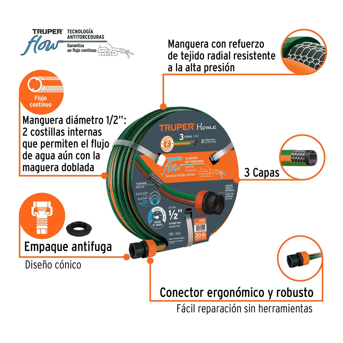 TRUPER - Kit Manguera 1/2" 20 Mts + Gancho ABS