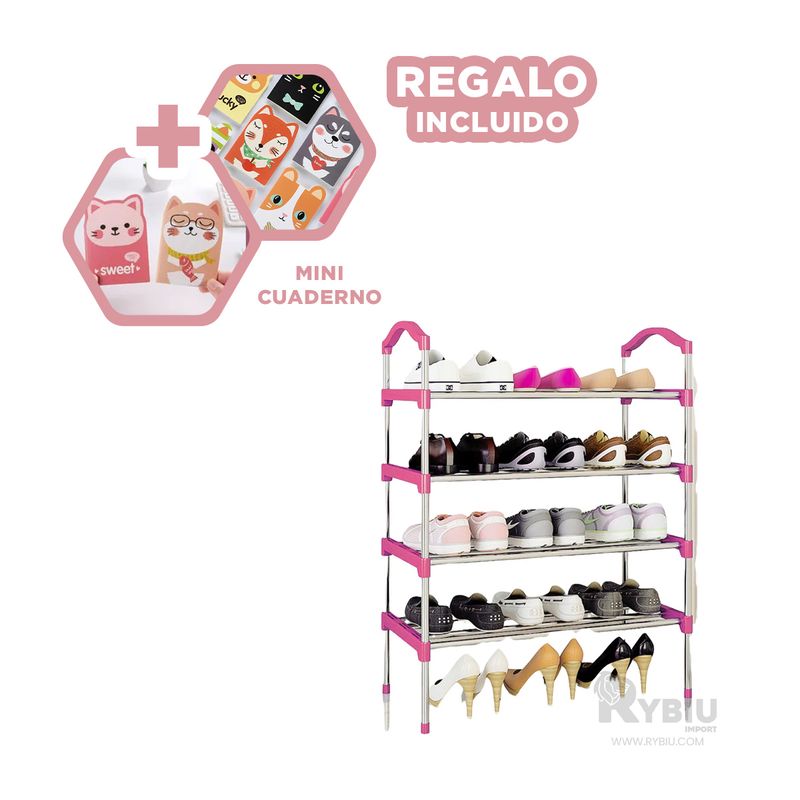 GENERICO - Portazapatos Comodo de 5 N Rosado Y+Envoltorio de Regalo