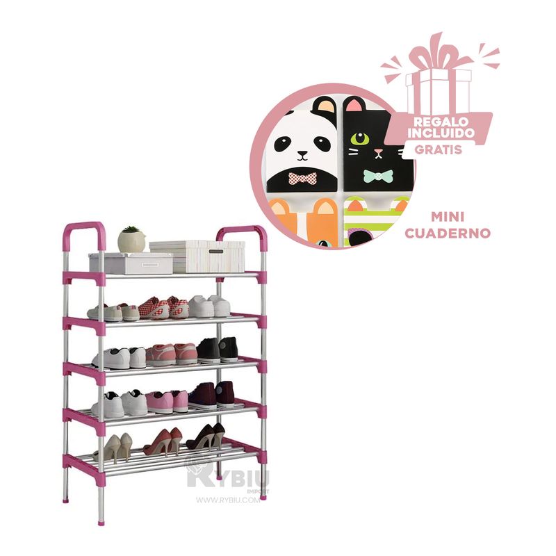 GENERICO - Portazapatos Agradable de 5 Niveles Rosado Y+Regalo Agendita