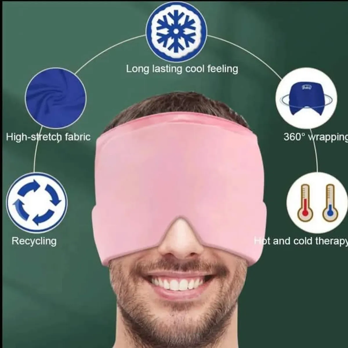 OEM - GORRO GEL ALIVIA MIGRAÑA  DOLOR CABEZA FRÍO -CALOR ROSADO