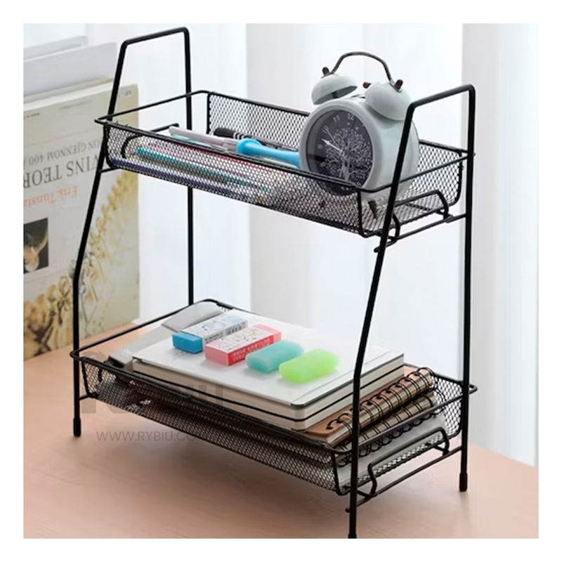RYBIU IMPORT - Estante de para el Hogar de 2 Niveles Moderno Negro