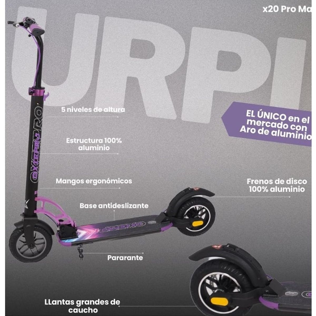 OXIEPRO - Scooter Grande de Aluminio «URPI» Black