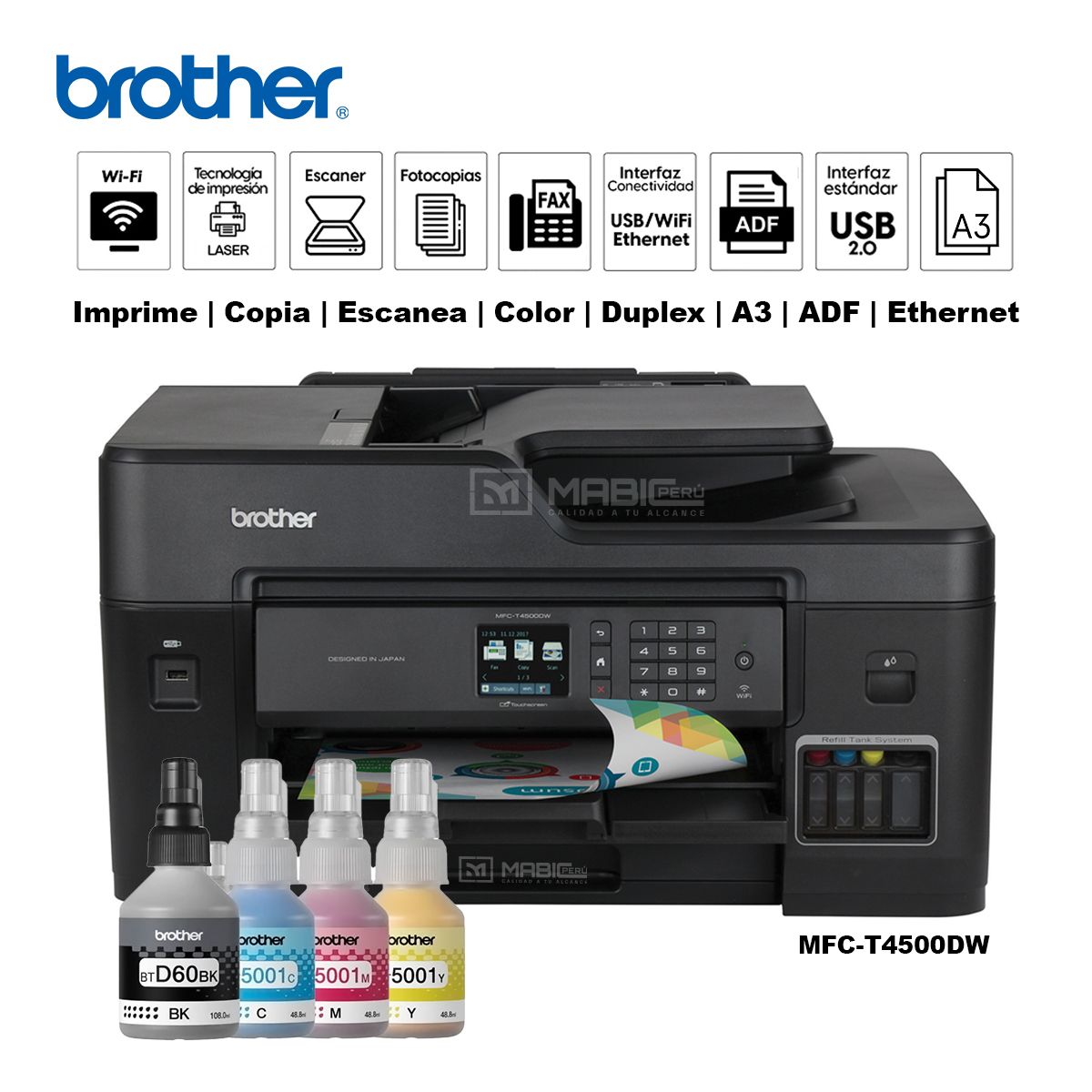 BROTHER - Impresora Brother MFC-T4500DW A3 Duplex WIFI Ethernet ADF FAX