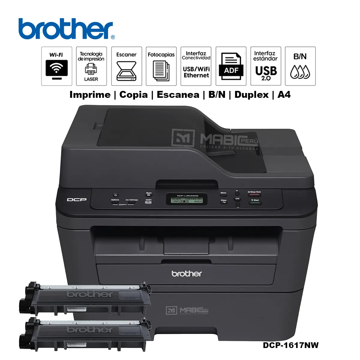 BROTHER - Impresora Láser BN Brother DCP-L2540DW Duplex WIFI Red ADF