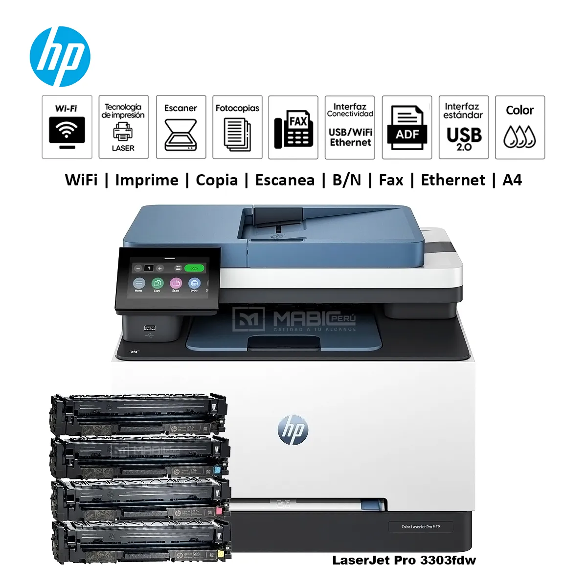 HP - Impresora Hp Color LaserJet Pro 3303fdw Duplex Wifi Red ADF FAX