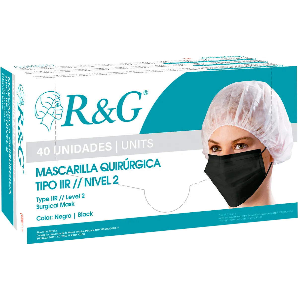 R&G - Mascarilla Quirúrgica Descartable R&G Color Negro R&G Caja x 40 und