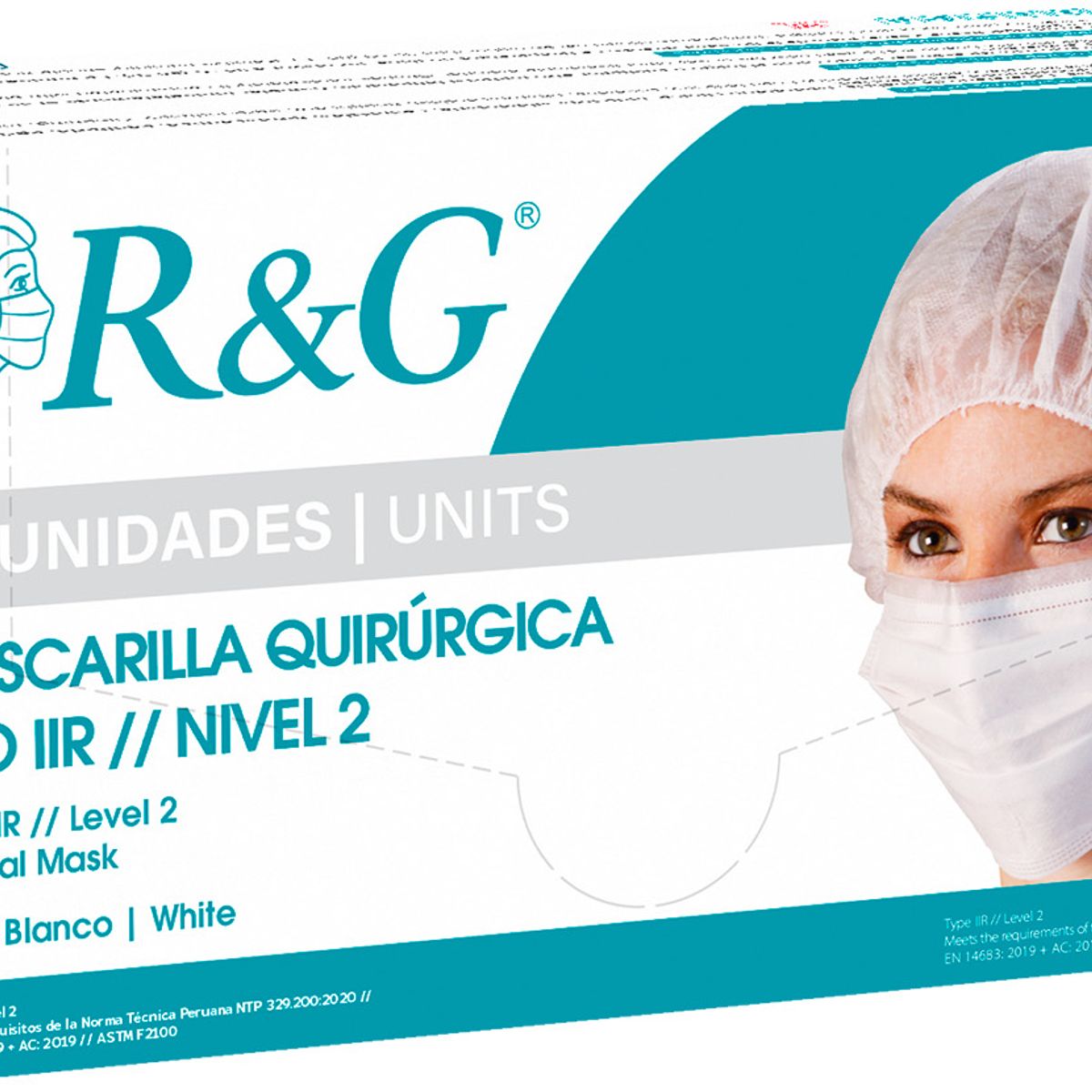 R&G - Mascarilla Quirurgica Descartable R&G Color Blanco Caja x 50 und