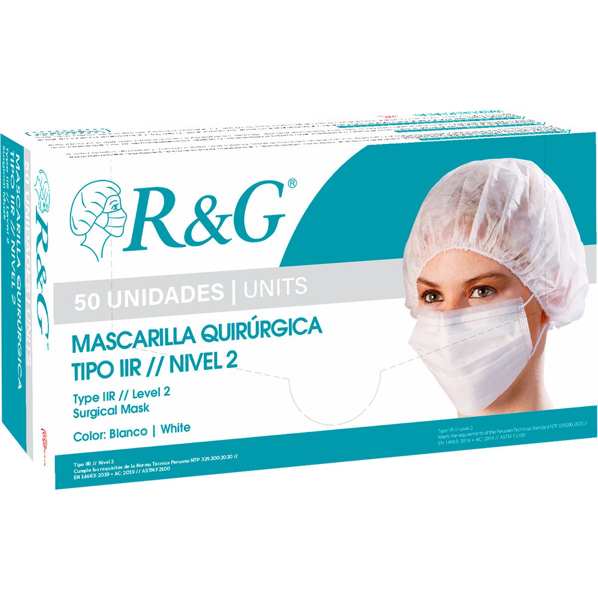 R&G - Mascarilla Quirurgica Descartable R&G Color Blanco Caja x 50 und