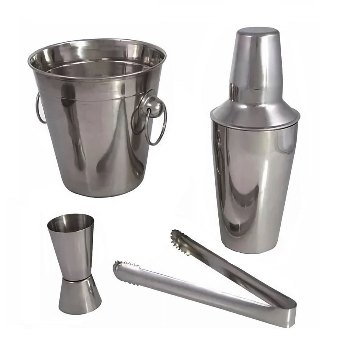 GENERICO - Set de 4 Piezas Para Bartender  Coctelera  Onzera  Hielera y Pinza