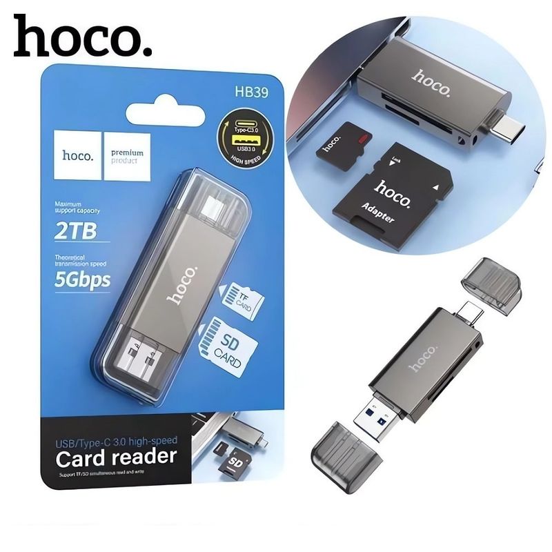 HOCO - Lector de tarjetas SD/MICRO HOCO Entrada Dual USB 3.0 y USB C 3.0