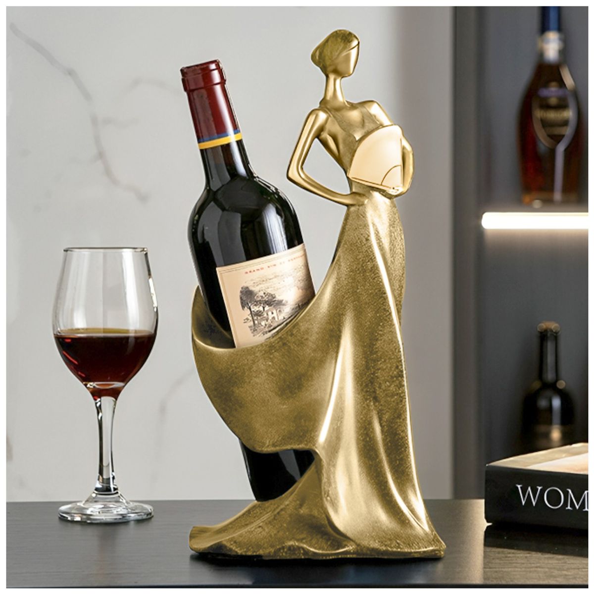 KELLER - Organizador Adorno Soporte de Botellas Porta Vino Dorado AC1