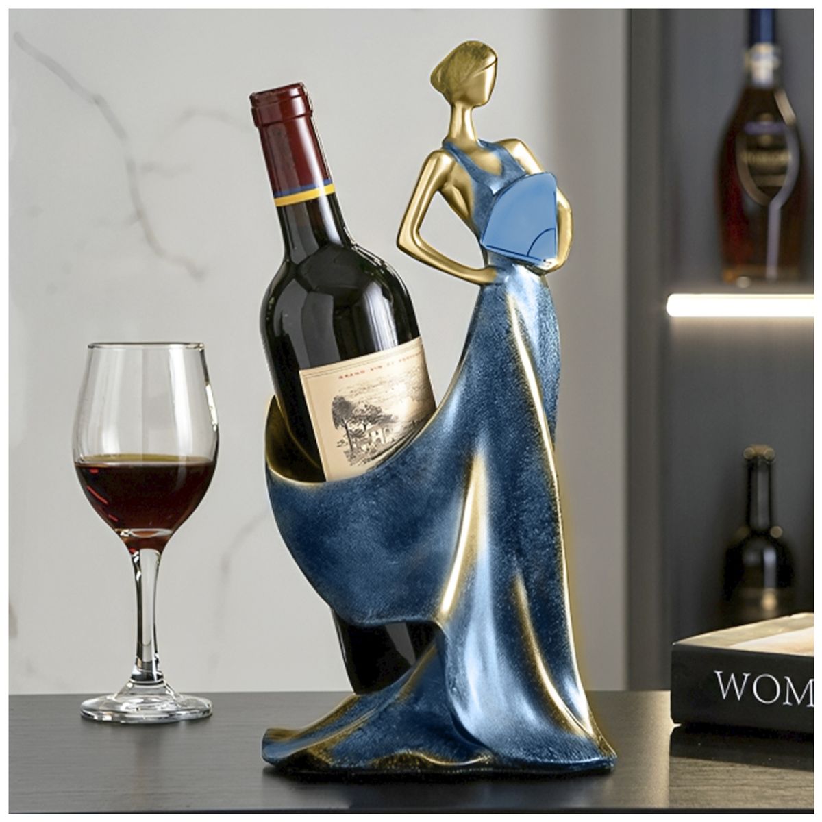 KELLER - Organizador Adorno Soporte de Botellas Porta Vino Azul AC1