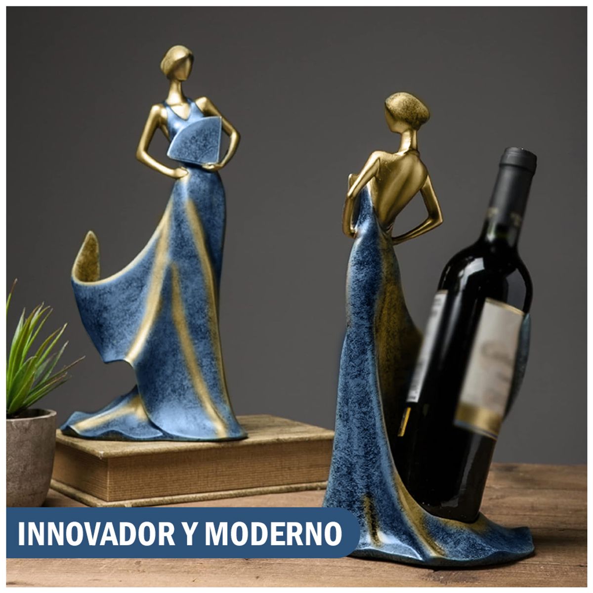 KELLER - Organizador Adorno Soporte de Botellas Porta Vino Azul AC1