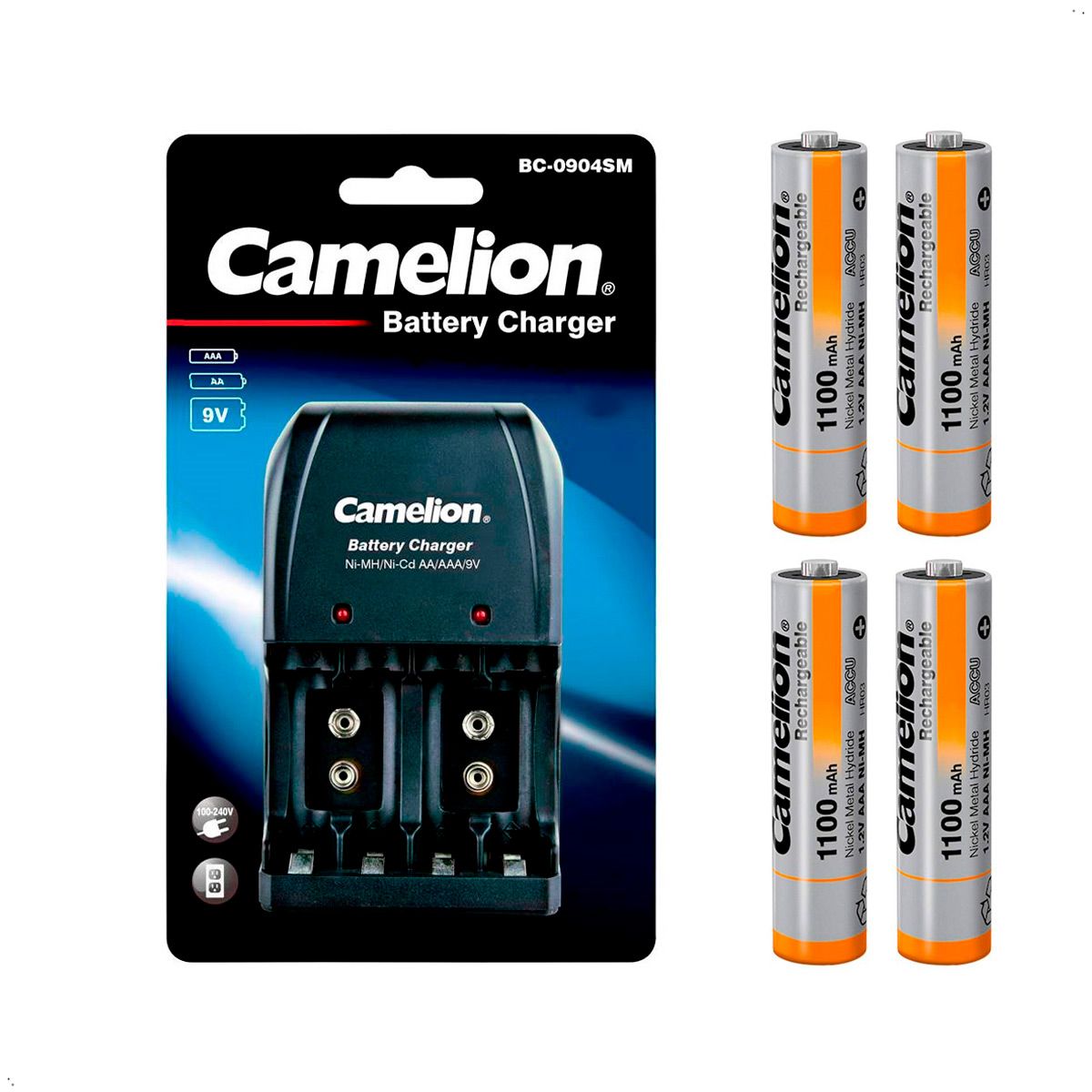 CAMELION - Cargador Camelion + 4 Pilas Aaa recargable De 1100mah