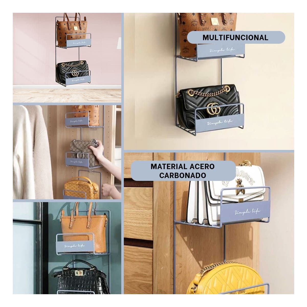 GENERICO - Estante de Carteras de 2 Niveles Azul Y+Regalo Stickers