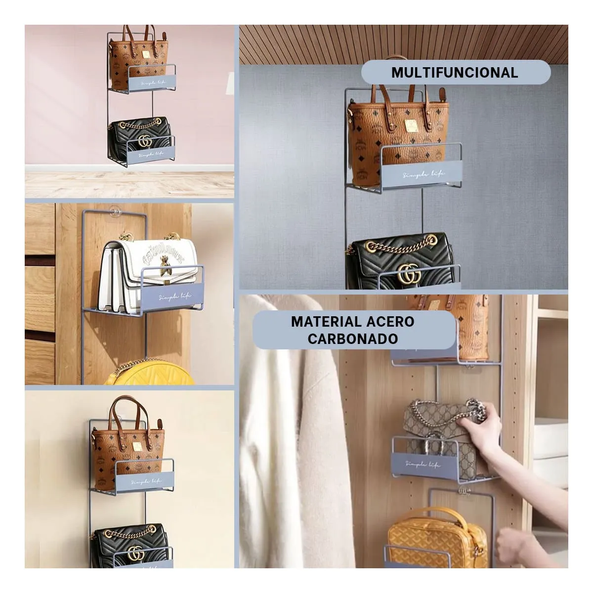 GENERICO - Estante de Carteras de 2 Niveles Azul Y+Regalo Stickers