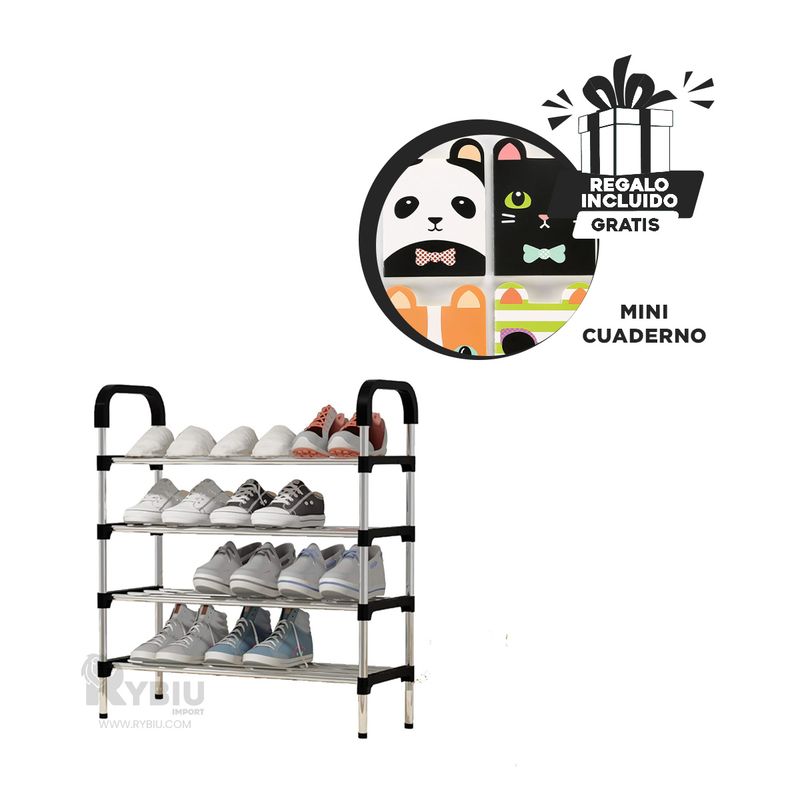 GENERICO - Portazapatos de Plastico con 4 N Negro Y+Regalo Stickers