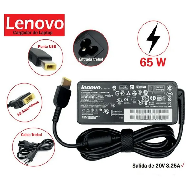 GENERICO - CARGADOR PARA LAPTOPS LENOVO 20V 3.25A  PUNTA USB COMPATIBLE