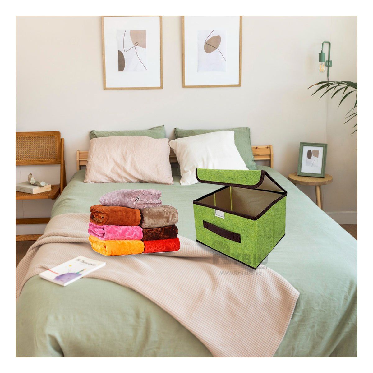 GENERICO - Caja Organizadora Espaciosa de Tela Versatil en Tono Verde